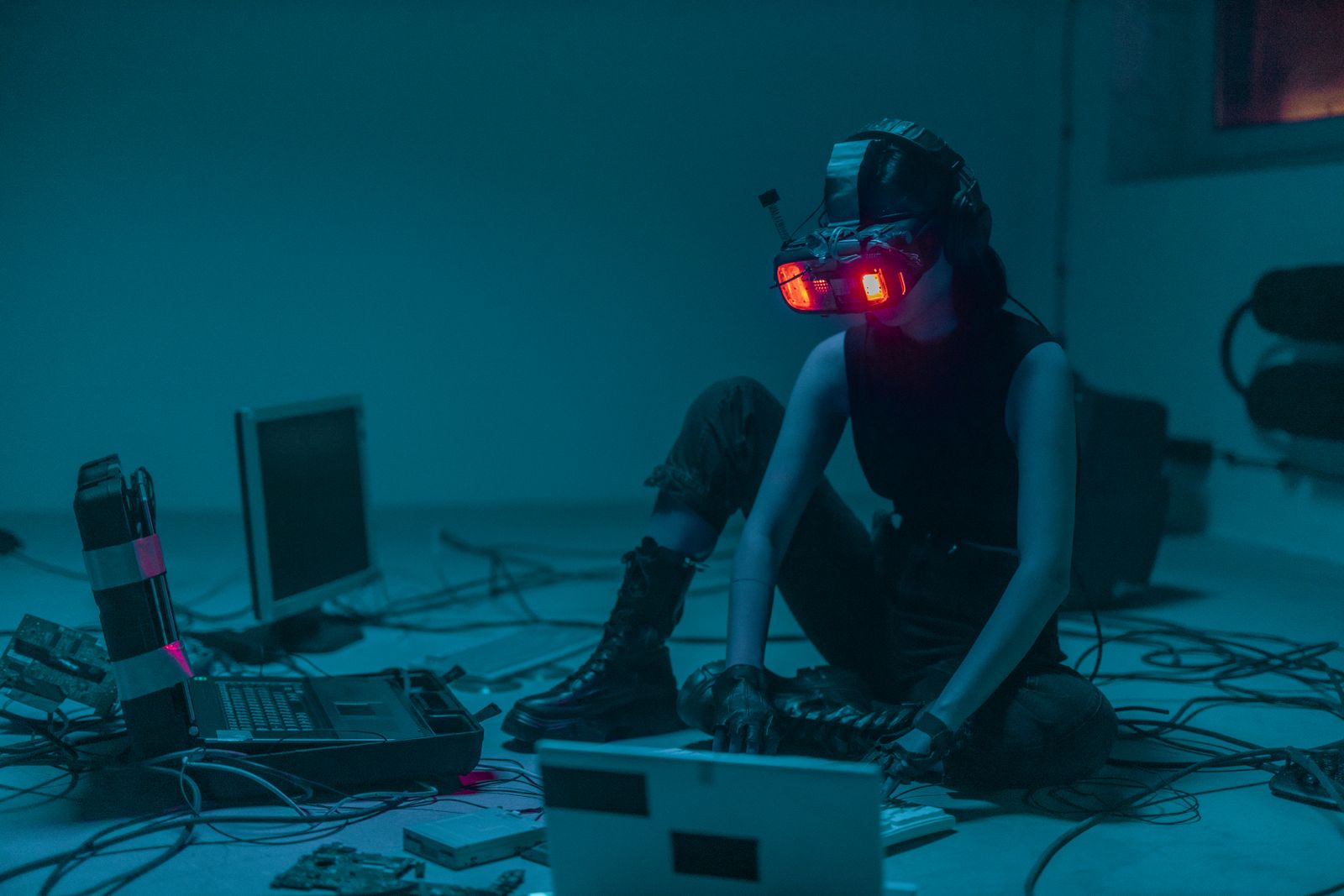 Developer workspace with code on a laptop and soft ambient light